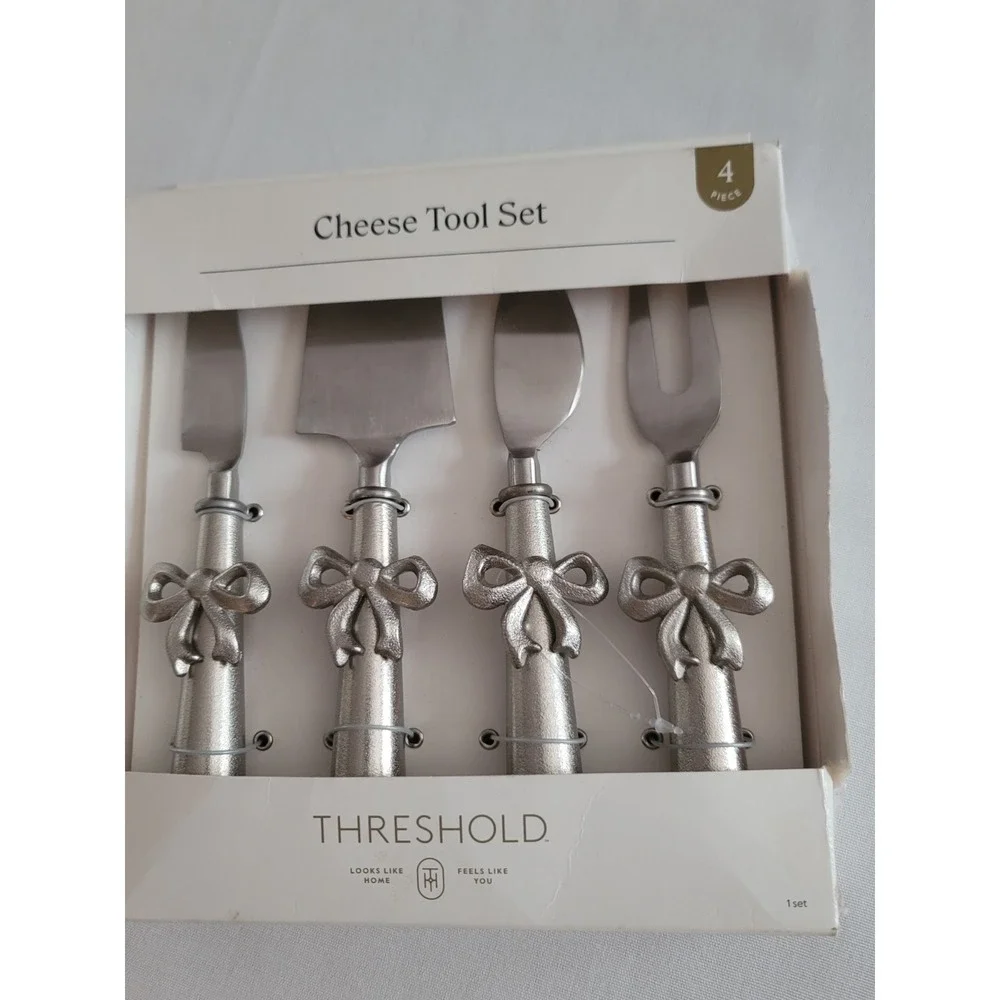 Threshold 4pc Bow Cheese Knife Tool Set Silver Charcuterie Holiday Gift NIB